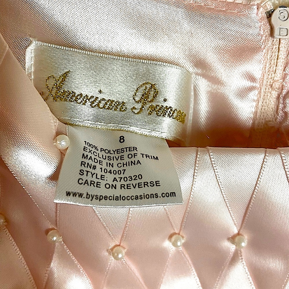 AMERICAN PRINCESS Elegant Soft~Pink Pearl~Accents Special~Occasion Dress Size 8 - Picture 3 of 5